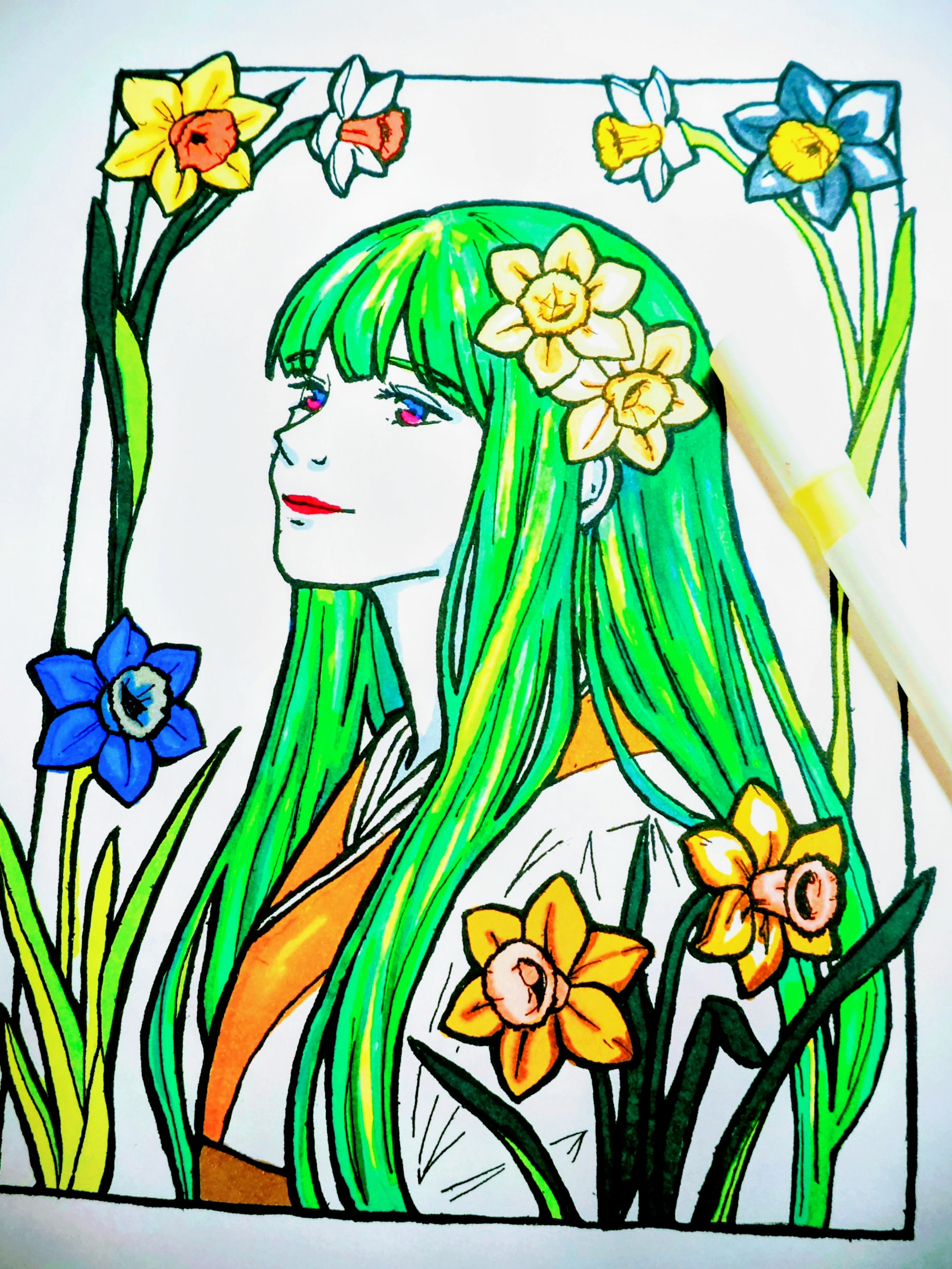 Daffodil page — completed coloring