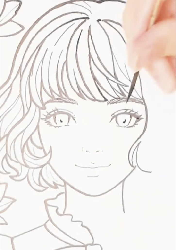 Cat Maiden being drawn by hand with a toothpick and Sumi ink